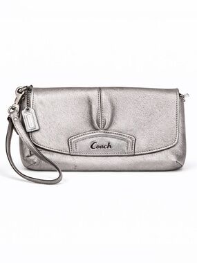 COACH Ashley Metallic Silver Leather Clutch/ Wristlet